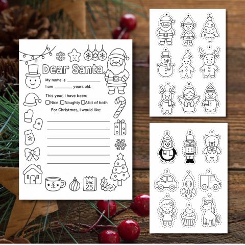 Printable “Dear Santa” Letter + FREE Christmas Ornament Coloring Pack